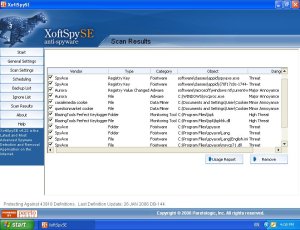 XoftSpySE Anti-Spyware Scanning Screen Information XoftSpySE Anti-Spyware Scanning Screen Information