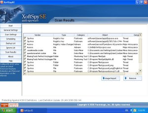 XoftSpySE Anti-Spyware Scanning Screen Information